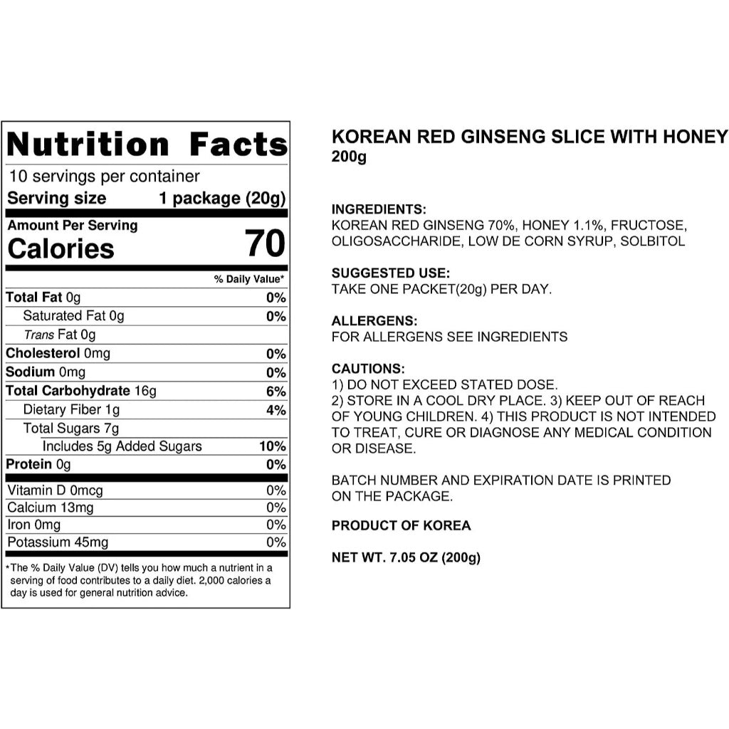 Korean 6 Year Red Ginseng Root Slice Case 20g x 10packs 1 box