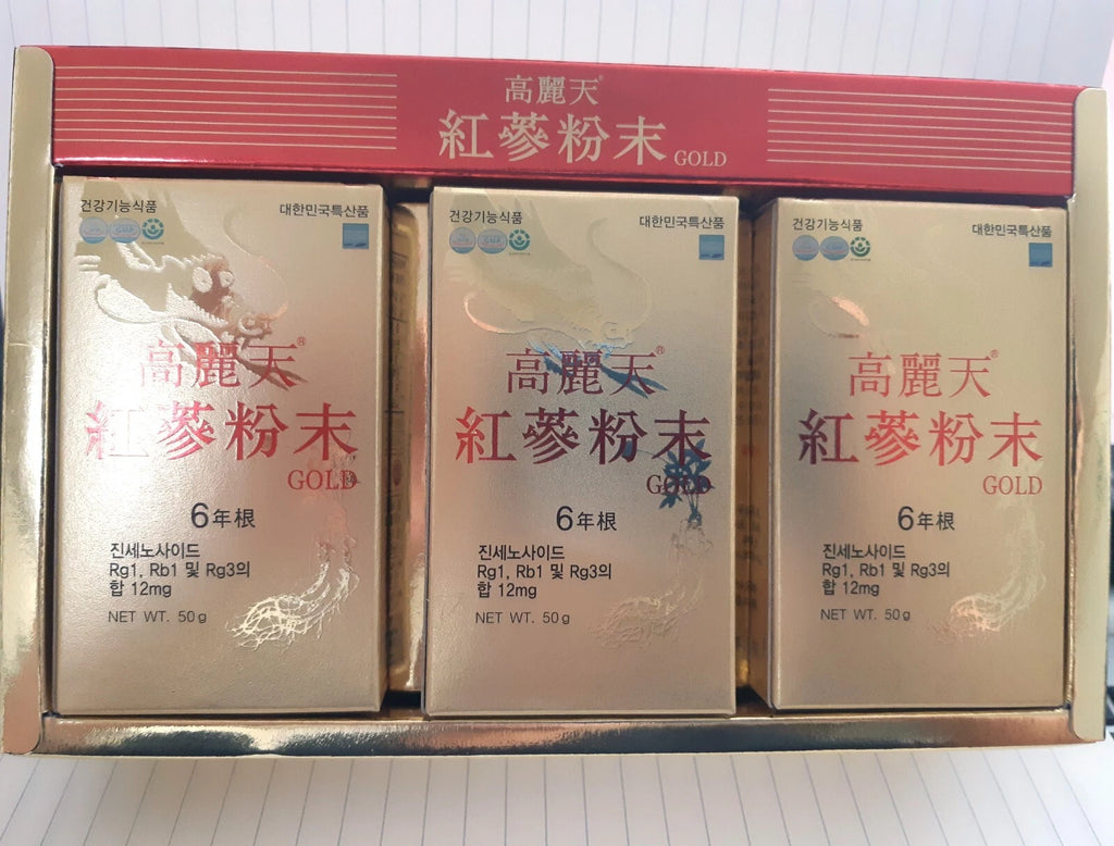 Korea Heaven Grade 6 Years Red Ginseng Powder 100% Gold 50g x 3 bottle Set Harvested from Korean Root Powder