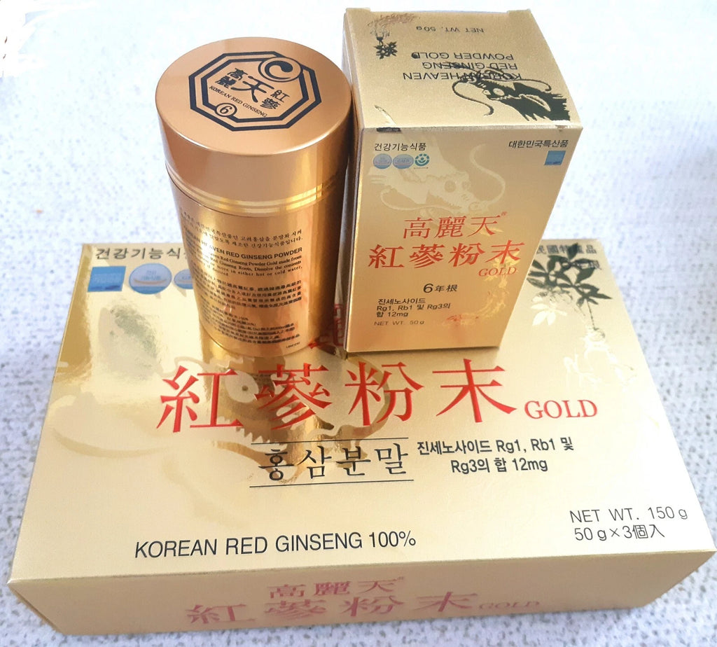 Korea Heaven Grade 6 Years Red Ginseng Powder 100% Gold 50g x 3 bottle Set Harvested from Korean Root Powder