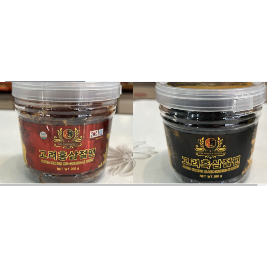 100% Korean Red and Black Ginseng Slice Preserved in Honey 180g
