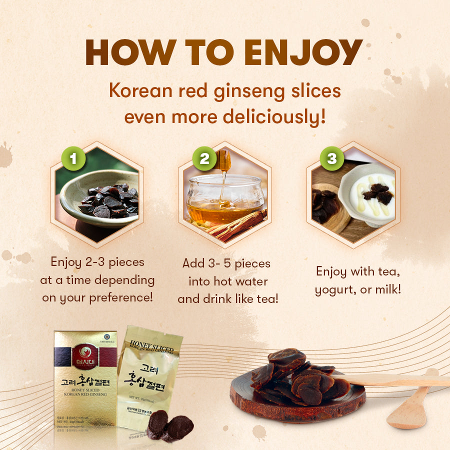 Deokwon Honeyed Korean Red Ginseng Slices 200g(20gx10pieces)/300g(200gx15pieces)