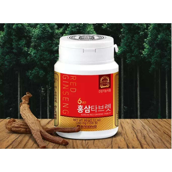 Korea 6 Year Red Ginseng Tablet 60g(300mg x 200 tablets) Red Ginseng Powder 100%