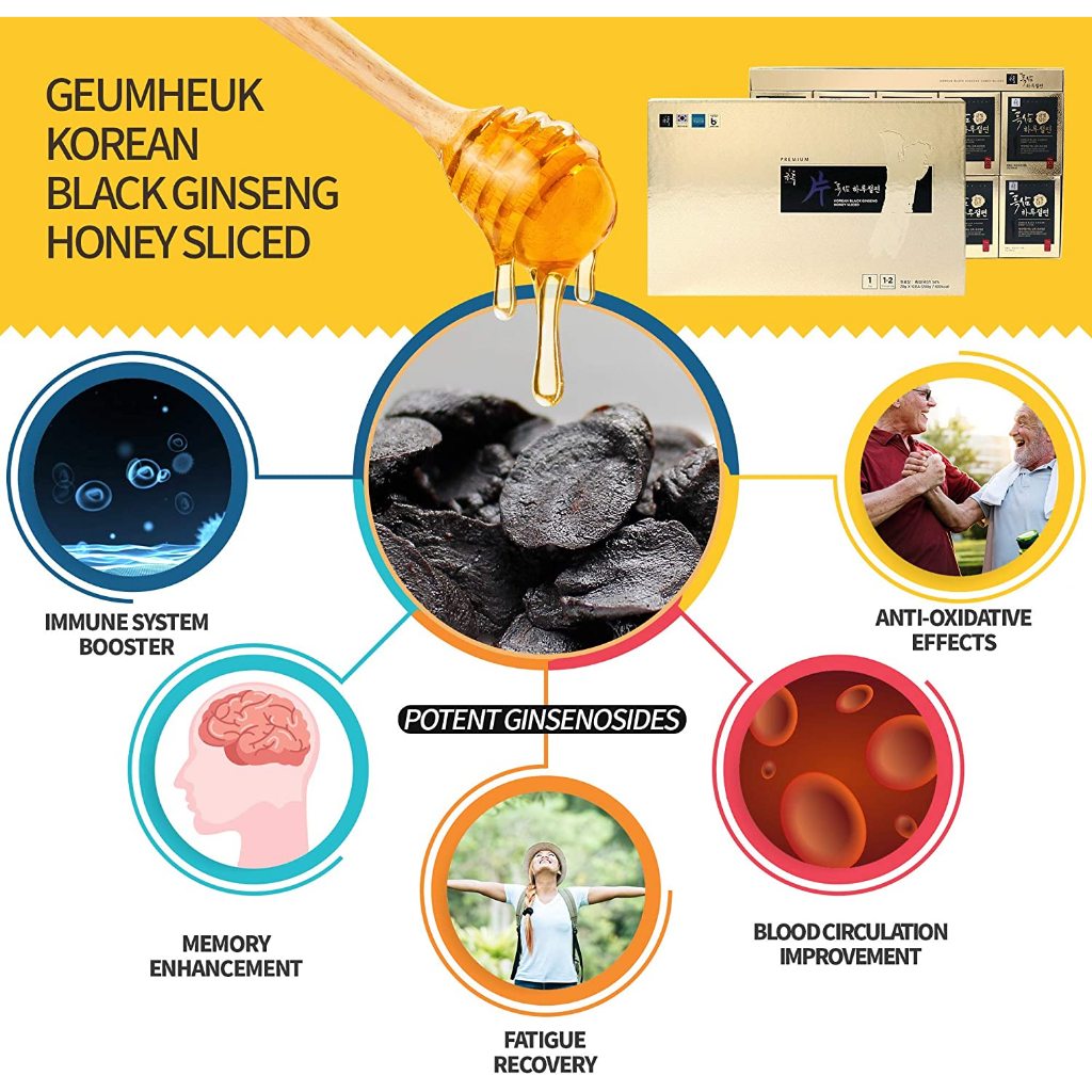 Korean Black Ginseng Preserved in Honey Slices Healthy Snack Premium Gift set  120g